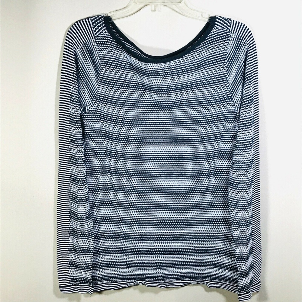 Athleta Waffle Knit Top Long Sleeve L Black White